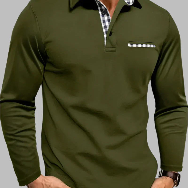 Men's Long Sleeve Contrast Trim Collared Polo Shirt