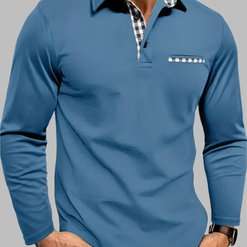 Men's Long Sleeve Contrast Trim Collared Polo Shirt