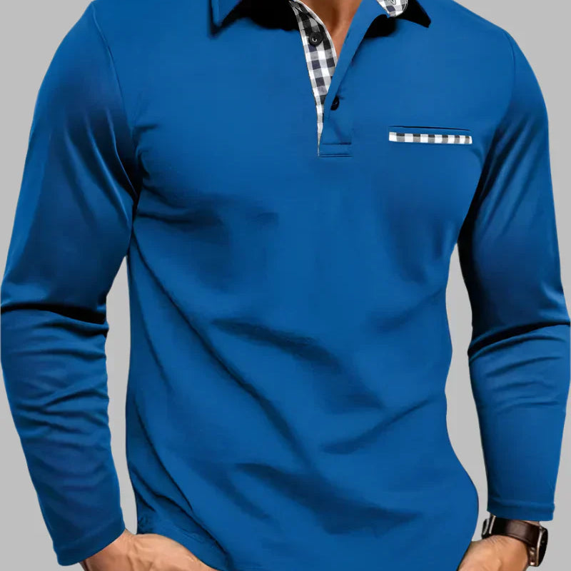 Men's Long Sleeve Contrast Trim Collared Polo Shirt