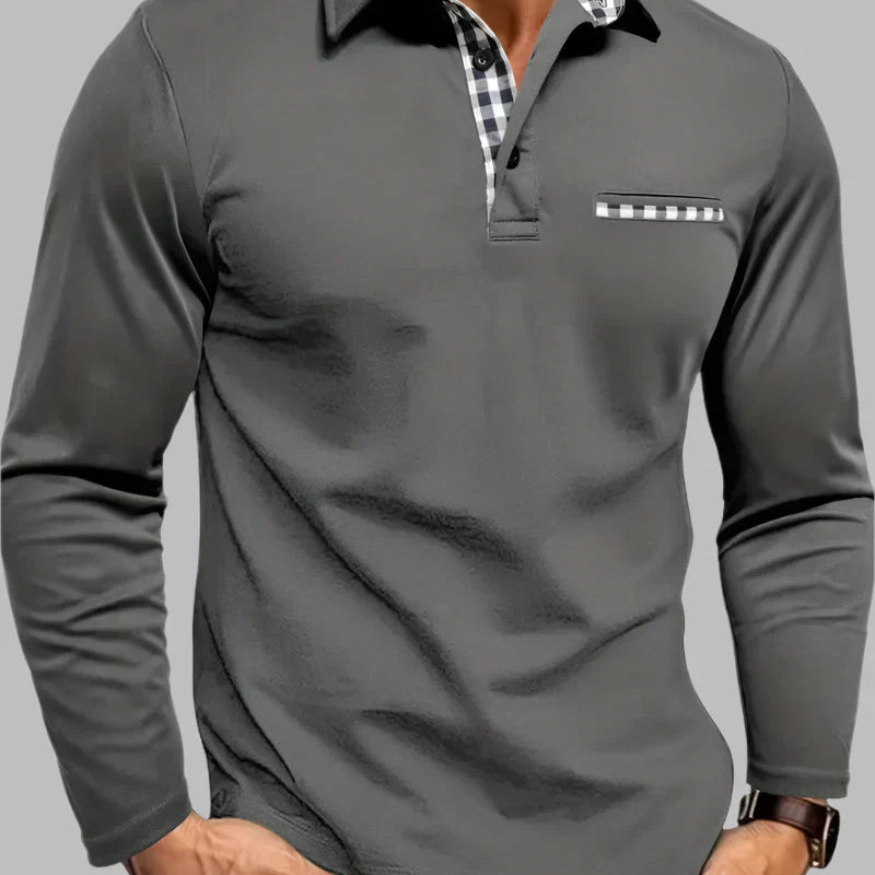 Men's Long Sleeve Contrast Trim Collared Polo Shirt
