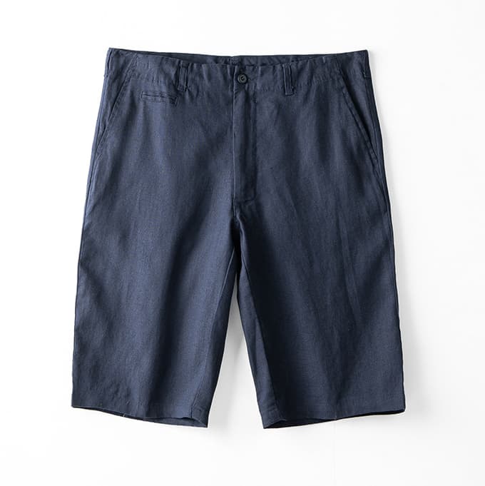 Relaxed tailored pre washed linen short in midnight navy