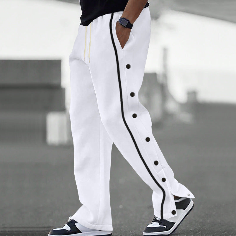 Snap button relaxed sporty jogging pant in white