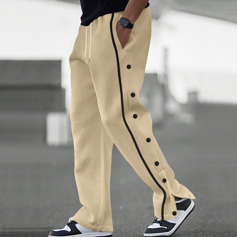 Snap button relaxed sporty jogging pant in khaki