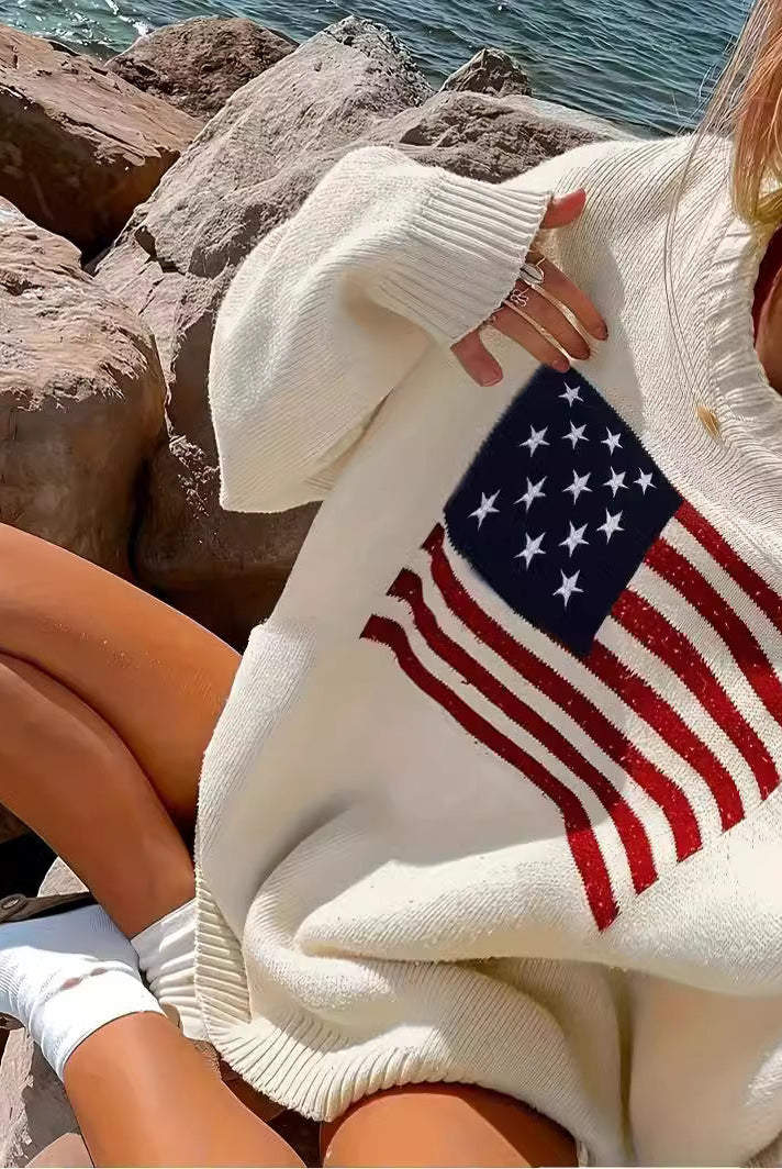 American flag motif knit sweater, view 2