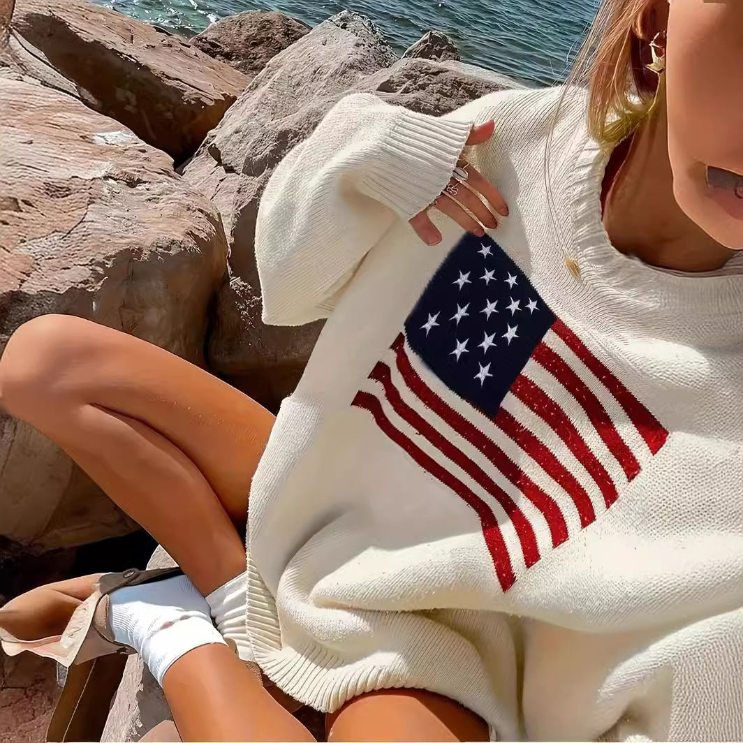 American flag motif knit sweater, view 2