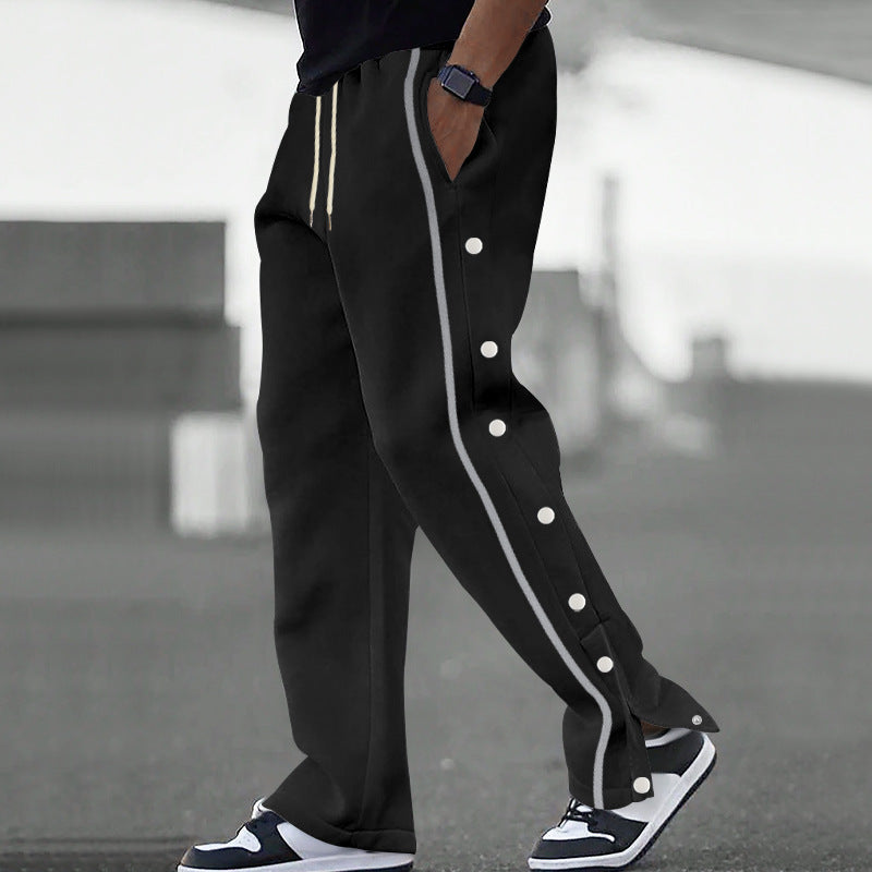 Snap button relaxed sporty jogging pant in black