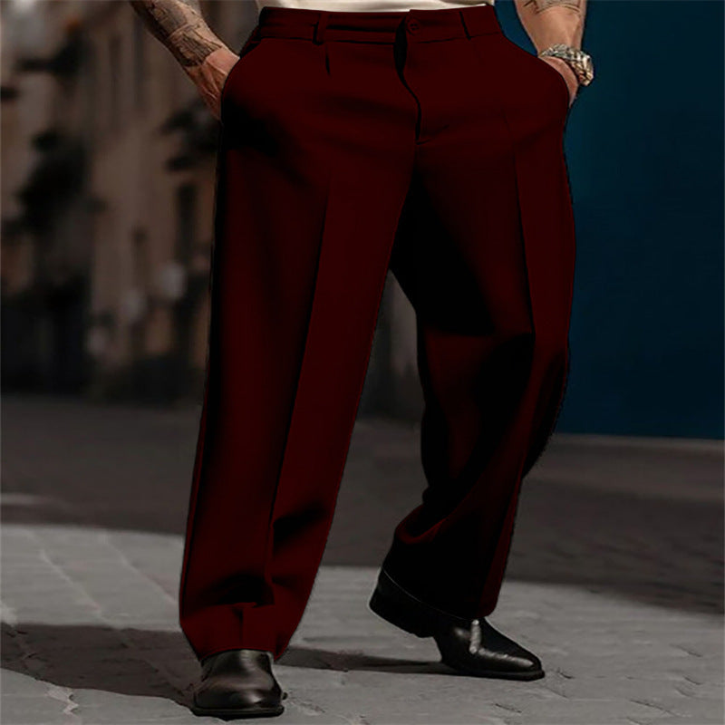 High waist double pleat wide leg suit pant in wine red
