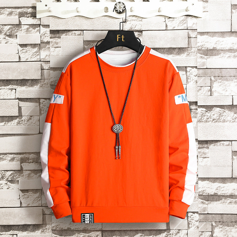 Cotton blend sporty crew neck sweatshirt in orange