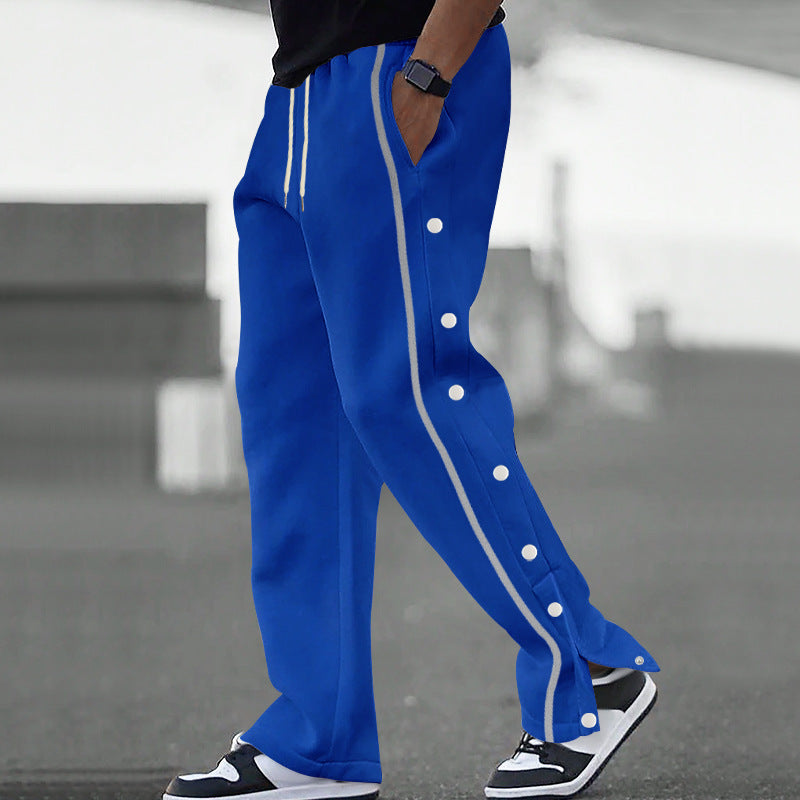 Snap button relaxed sporty jogging pant in blue