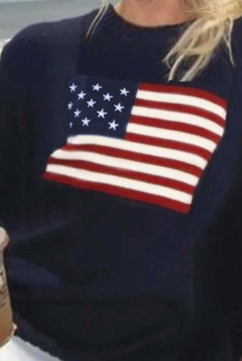 American flag motif knit sweater, view 1