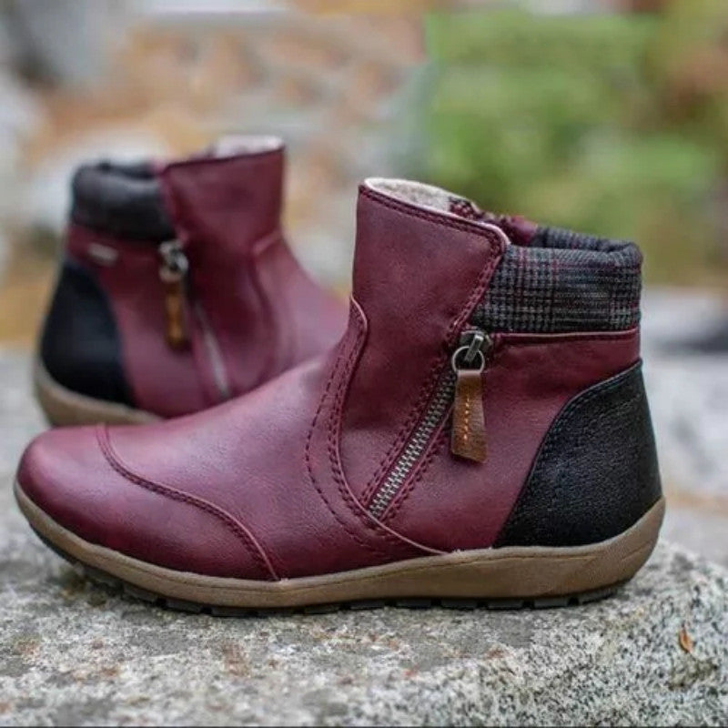 Cushioned orthopedic ankle boot in red color