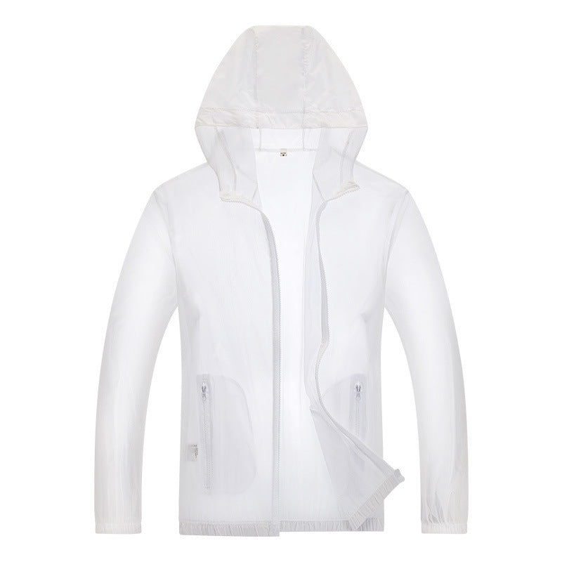 Ultralight hooded rain jacket with reflective trim in white