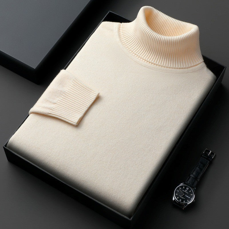 Winter Soft Fine Knit Turtleneck Sweater for Men in Ivory