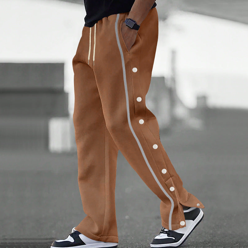 Snap button relaxed sporty jogging pant in brown