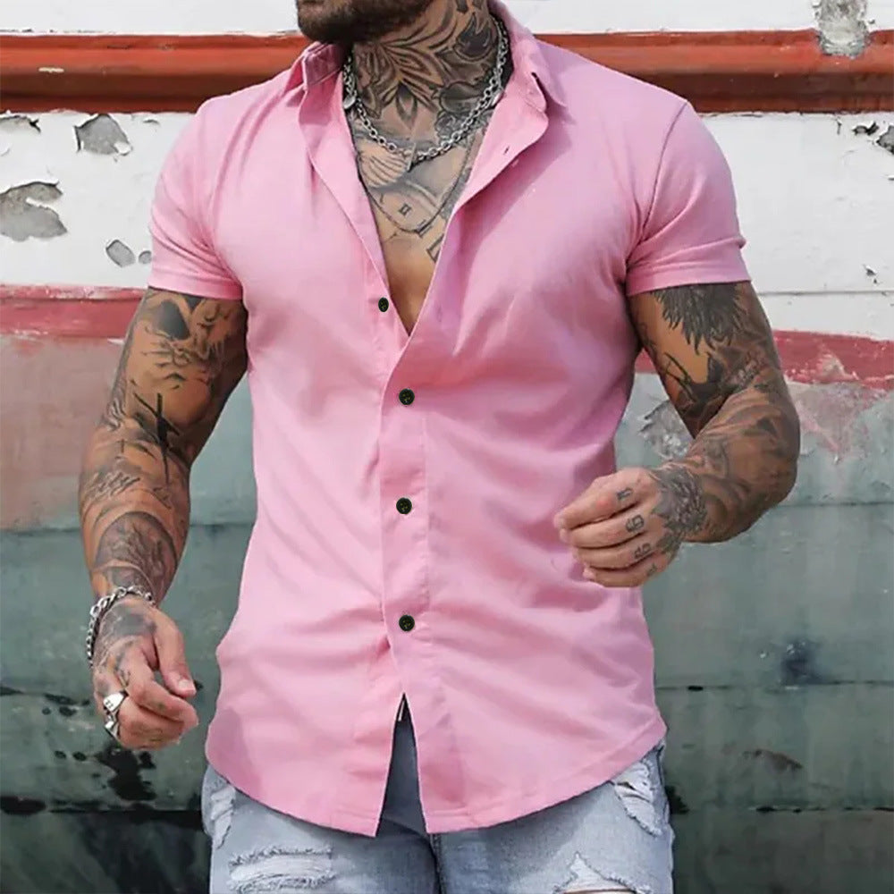 Slim fit lightweight short sleeve shirt in pink