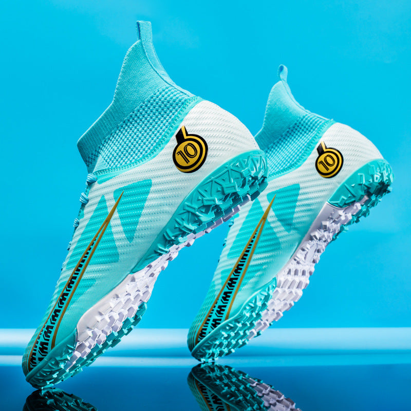 High Top Sock Collar AG Soccer Cleats for Men in Turquoise