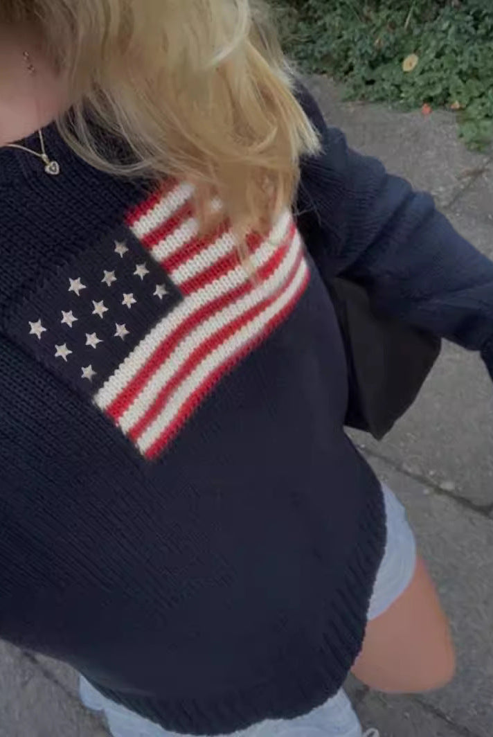 American flag motif knit sweater, view 3