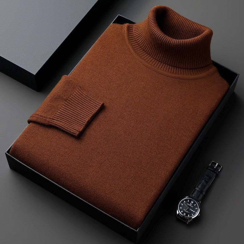Winter Soft Fine Knit Turtleneck Sweater for Men in Rust