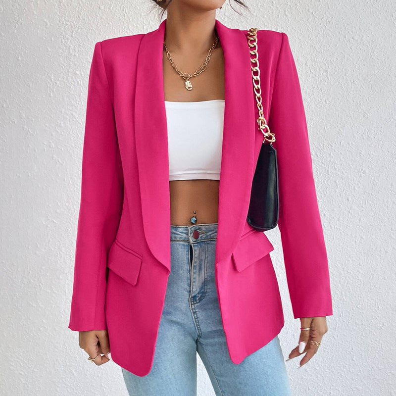 Blazer Womens Shawl Lapel One Button Closure Woven Office Daily