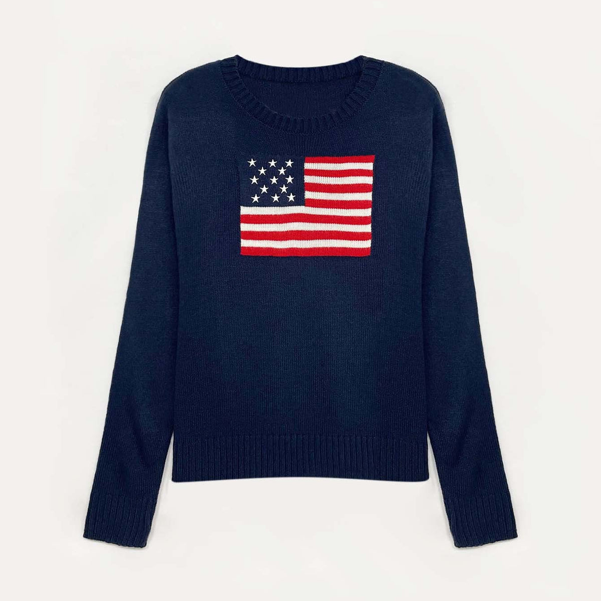 American flag motif knit sweater in dark blue
