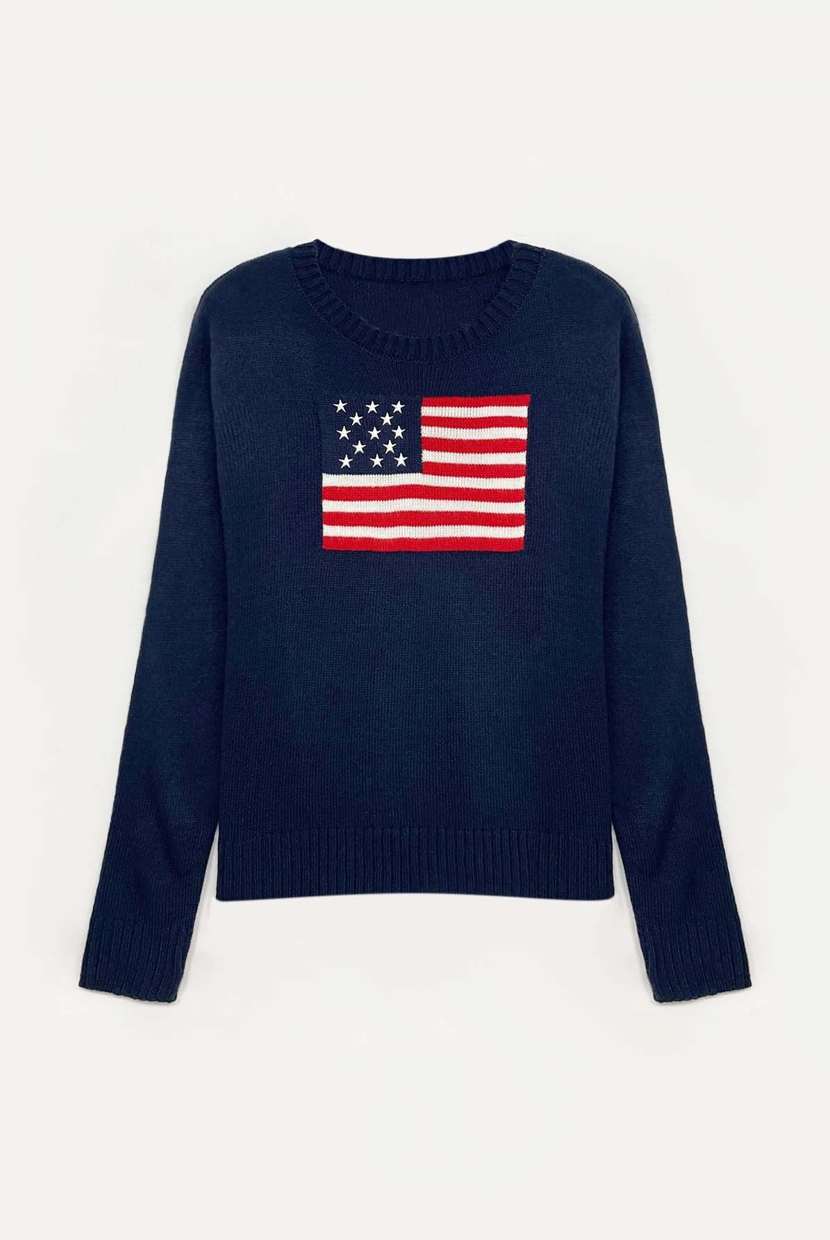 American flag motif knit sweater in dark blue
