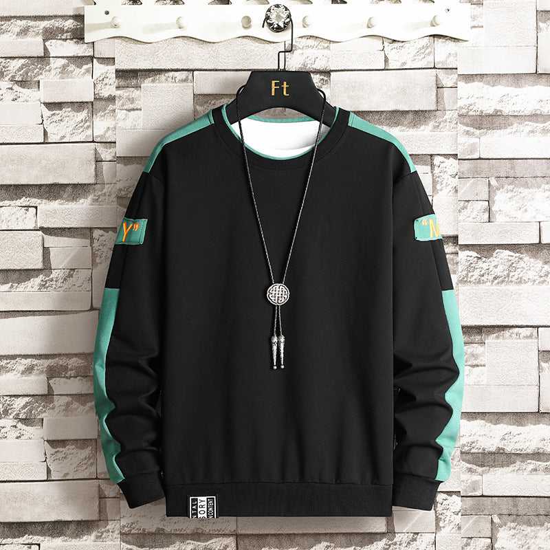 Cotton blend sporty crew neck sweatshirt in black