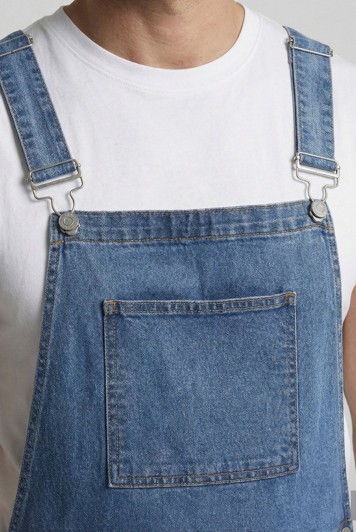 Durable denim bib short with pockets, view 2