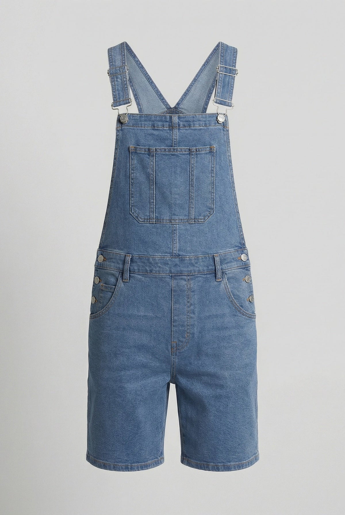 Durable denim bib short with pockets, view 3
