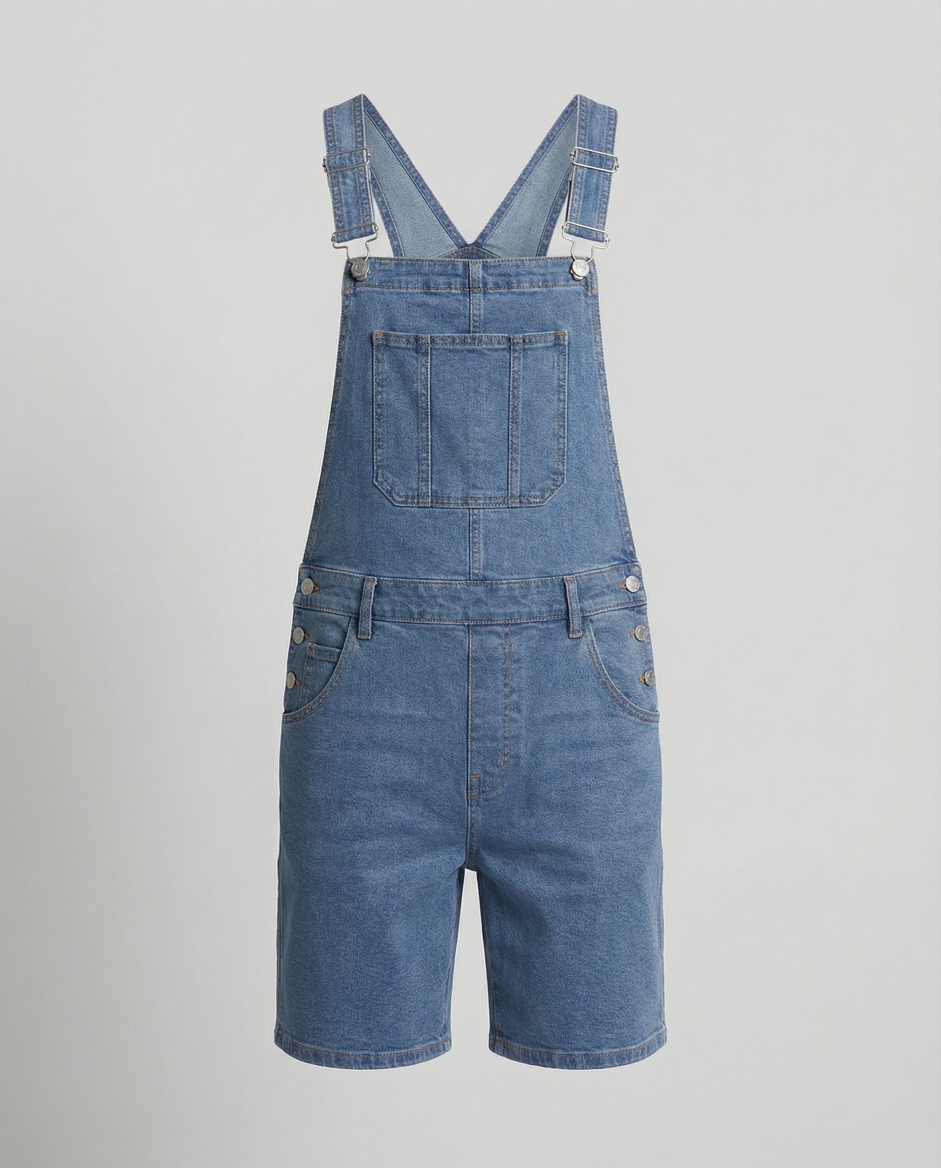 Durable denim bib short with pockets, view 3