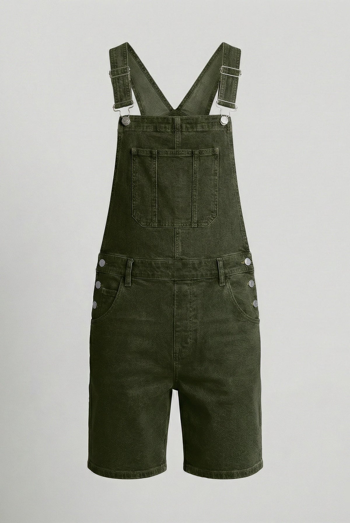 Durable denim bib short with pockets in green