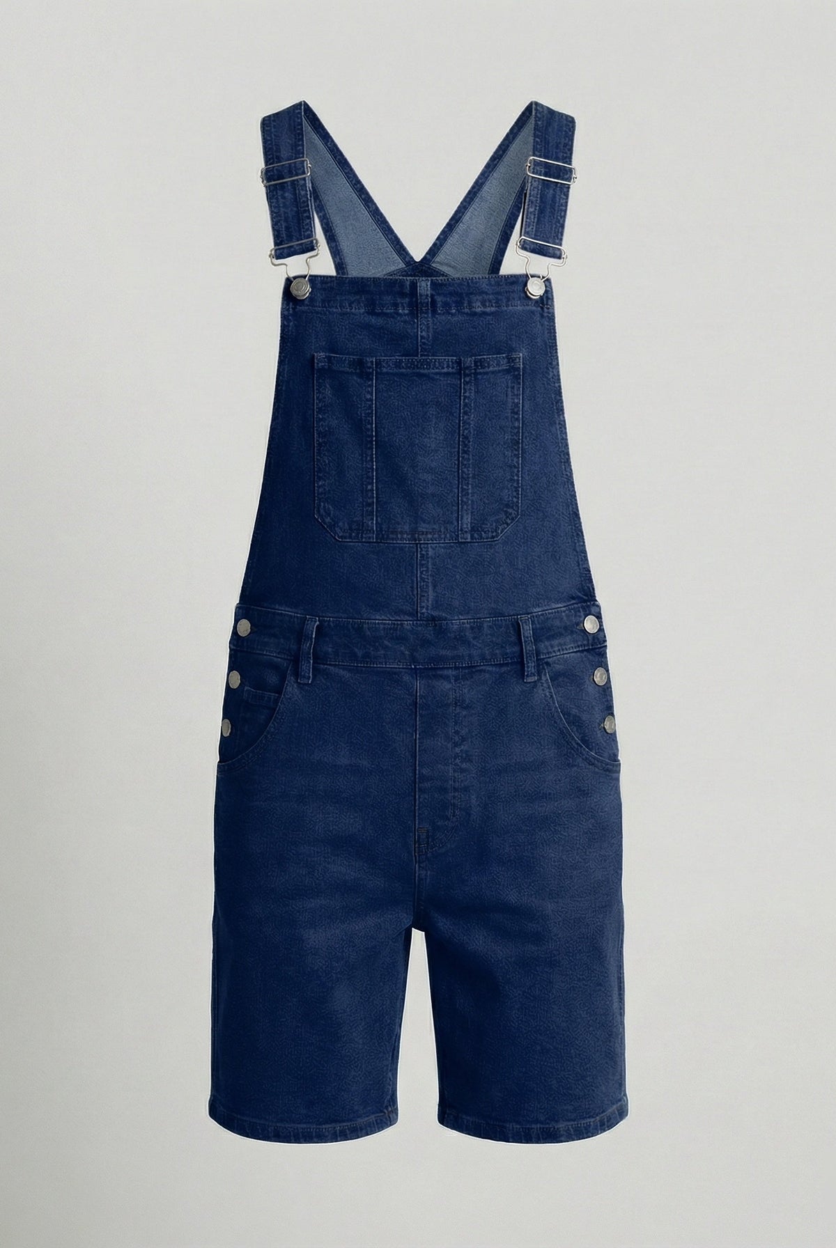 Durable denim bib short with pockets in blue-black