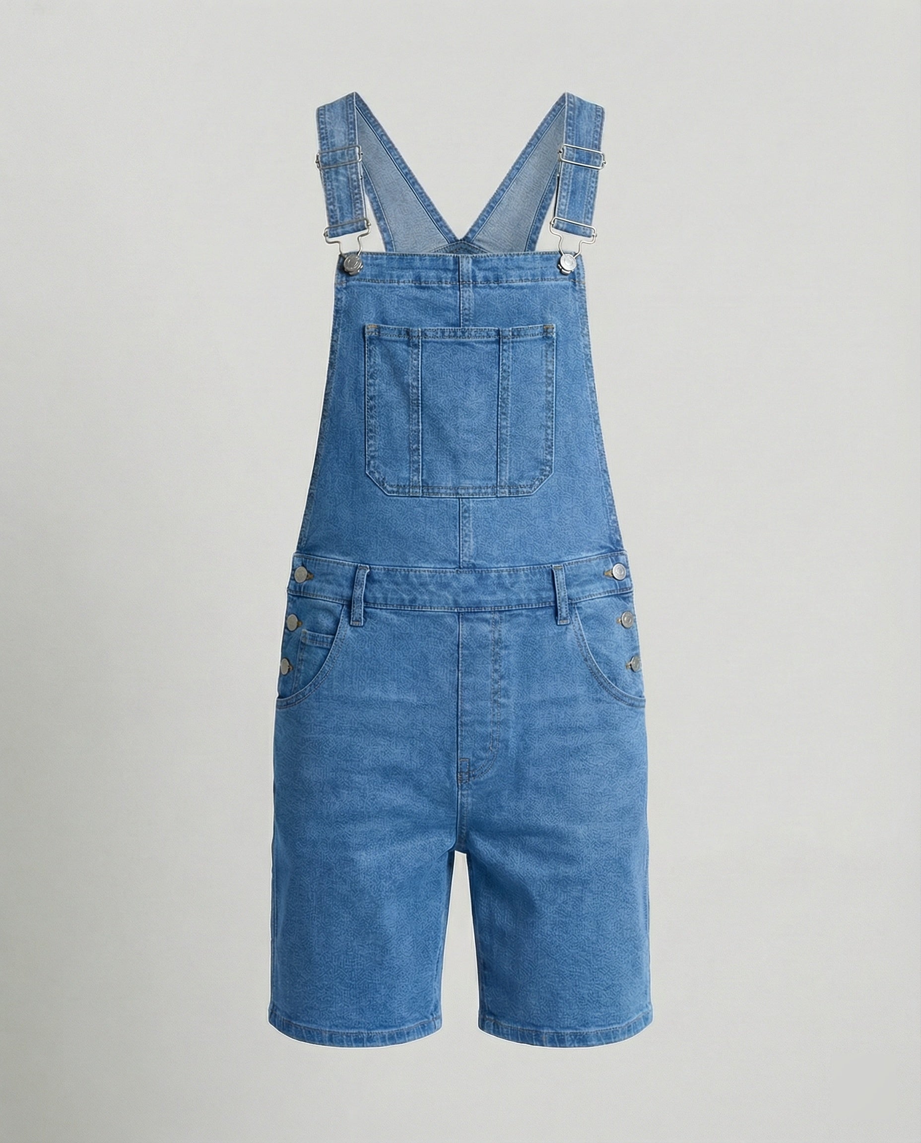 Durable denim bib short with pockets in light blue
