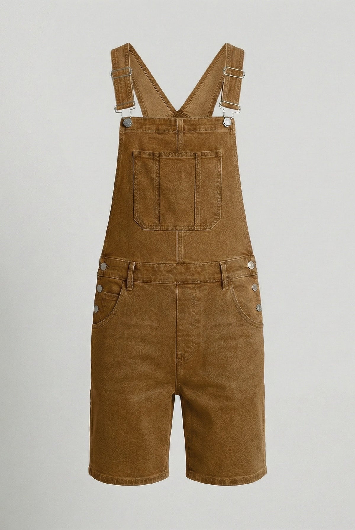 Durable denim bib short with pockets in brown