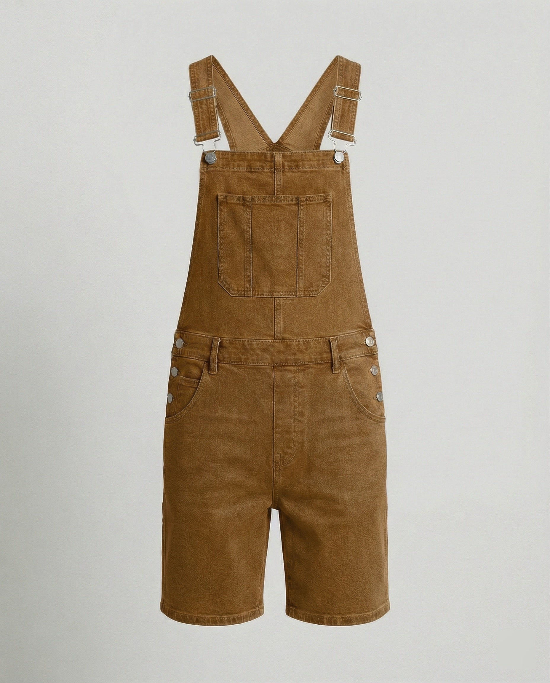 Durable denim bib short with pockets in brown