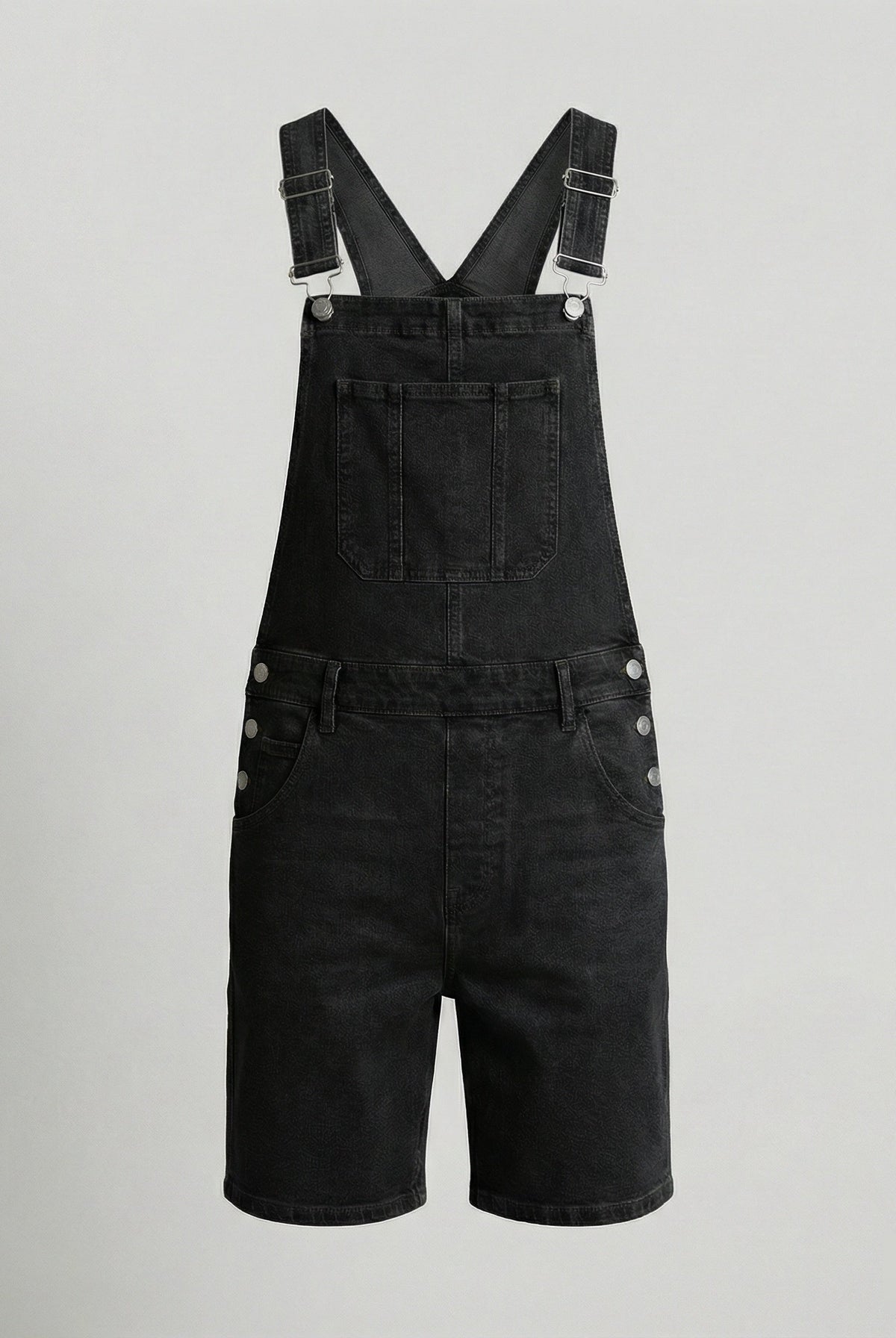 Durable denim bib short with pockets in black