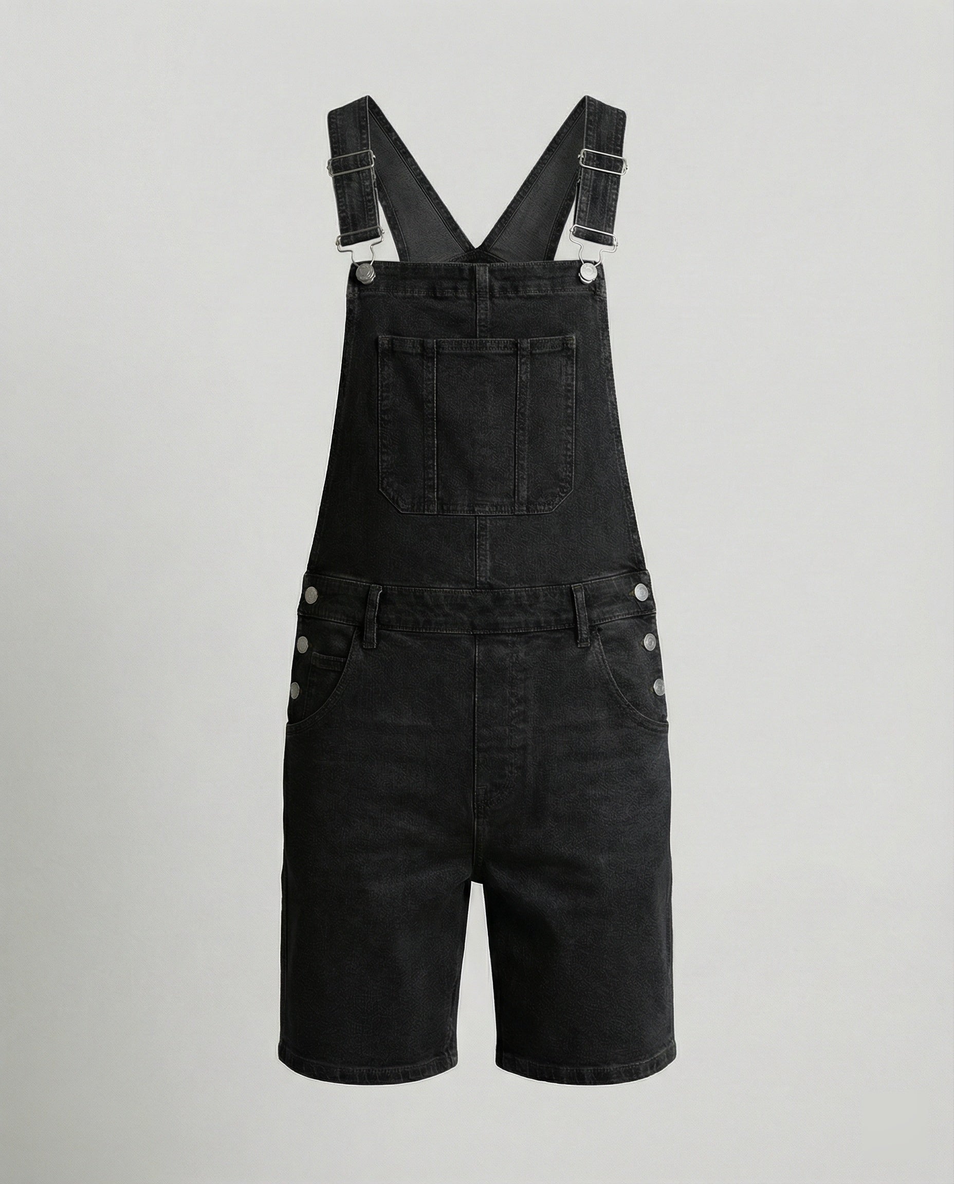 Durable denim bib short with pockets in black