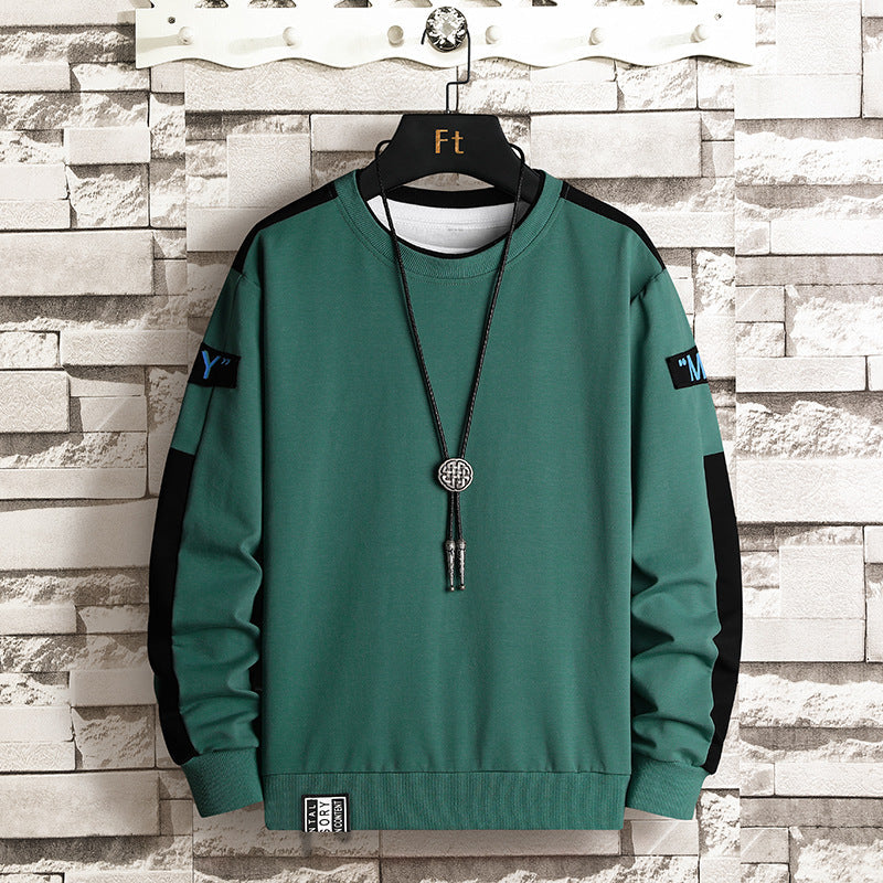 Cotton blend sporty crew neck sweatshirt in green