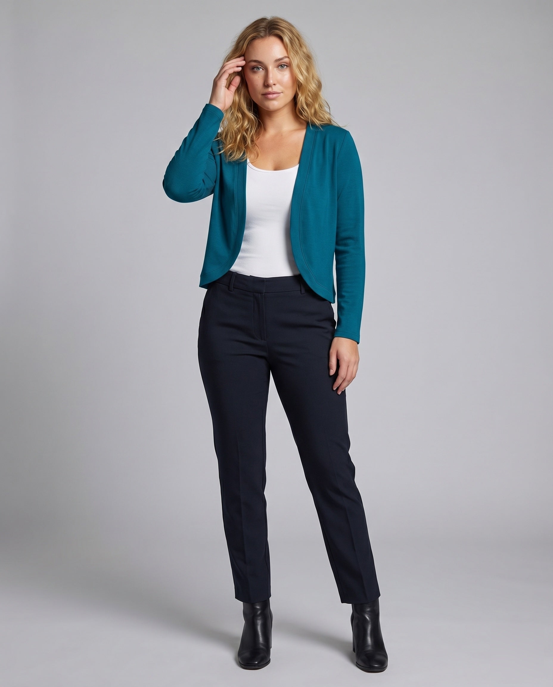 Shawl collar open front tailored bolero blazer, view 1