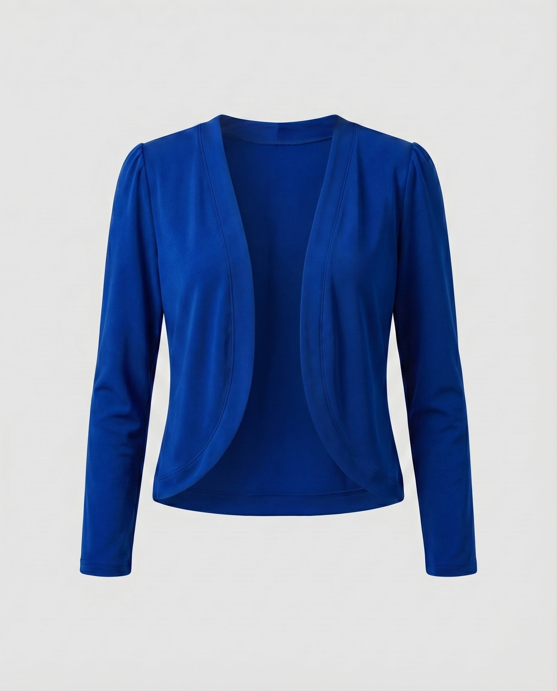 Shawl collar open front tailored bolero blazer in royal blue