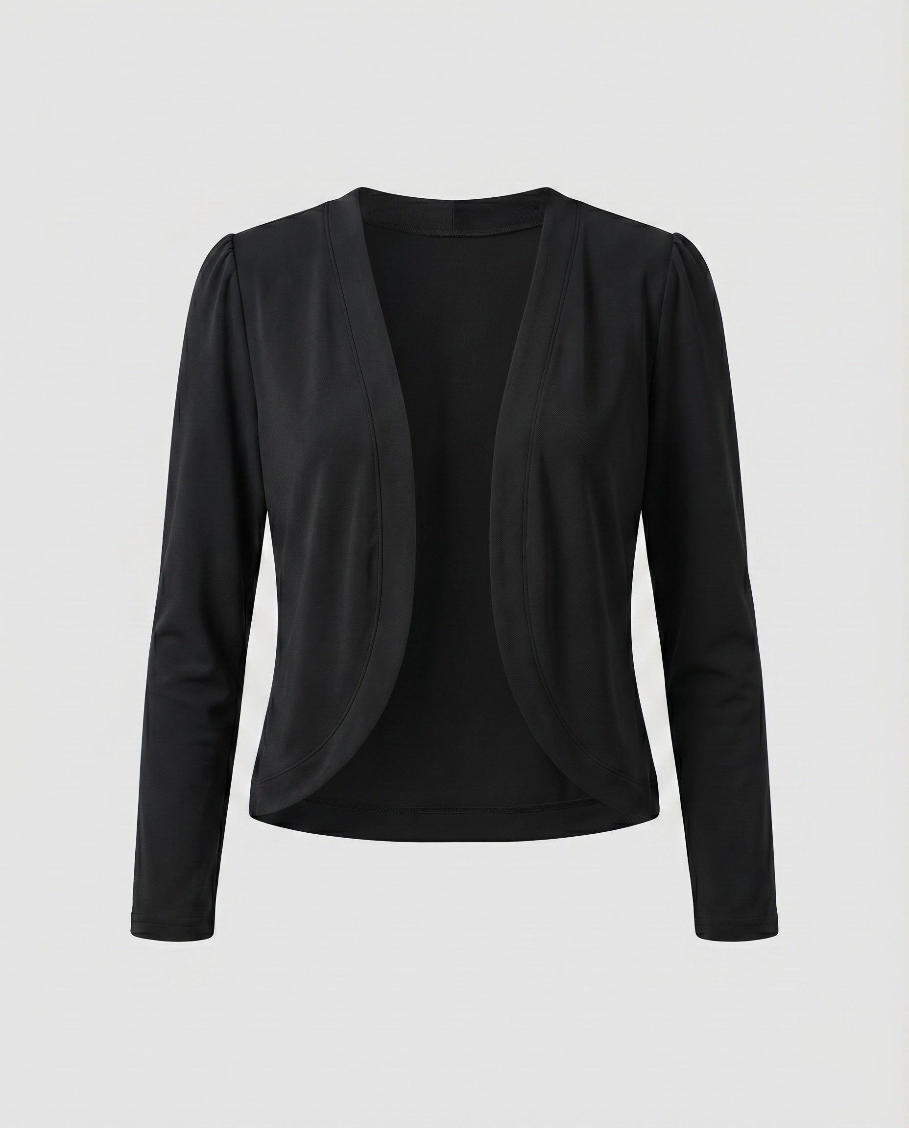 Shawl collar open front tailored bolero blazer in black