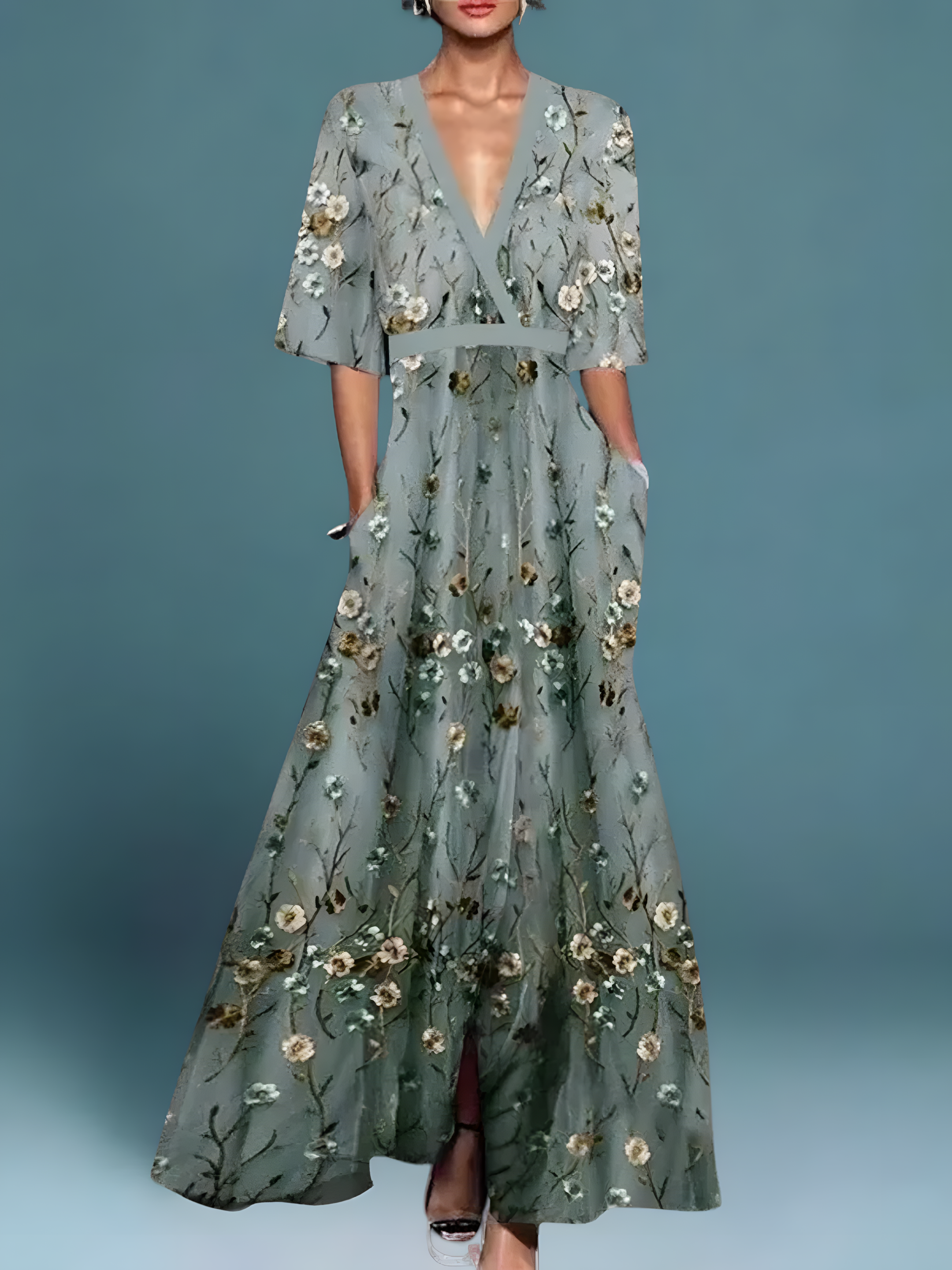 Floral print occasion dress in green