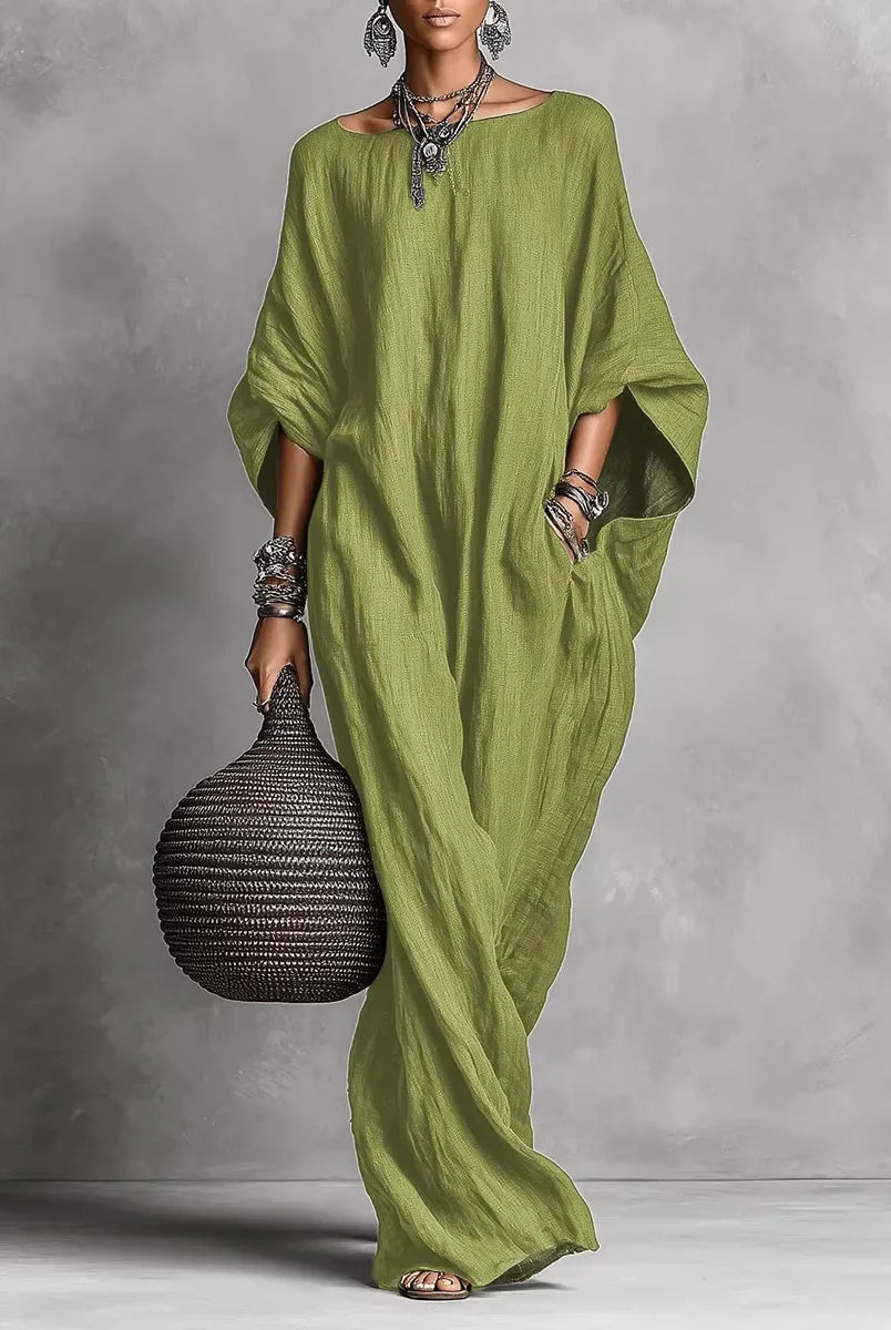 Batwing sleeve loose fit maxi dress in olive