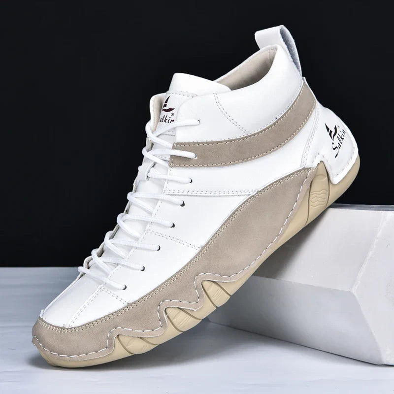 Padded suede look high top sneaker in white
