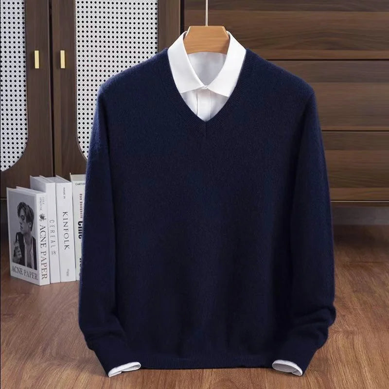 Midweight wool blend V-neck sweater, view 13