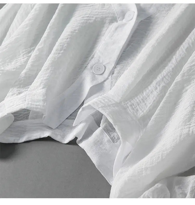 Batwing sleeve cotton linen V-neck blouse, view 3