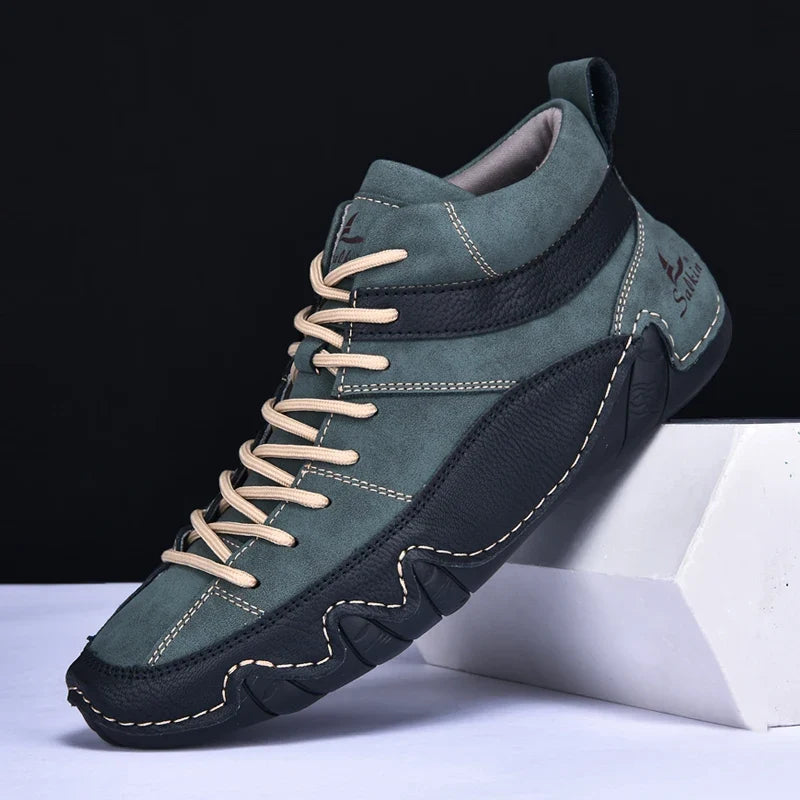 Padded suede look high top sneaker in green