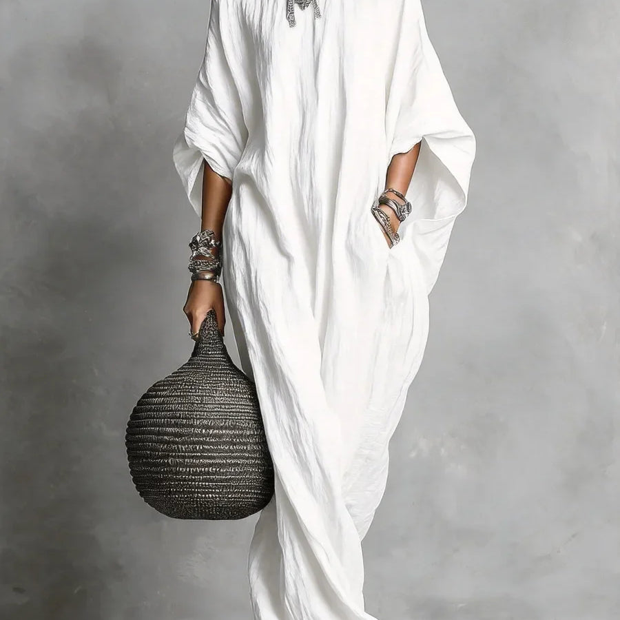 Batwing sleeve loose fit maxi dress in white