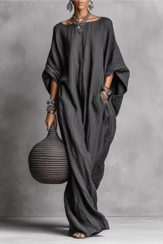 Batwing sleeve loose fit maxi dress in black