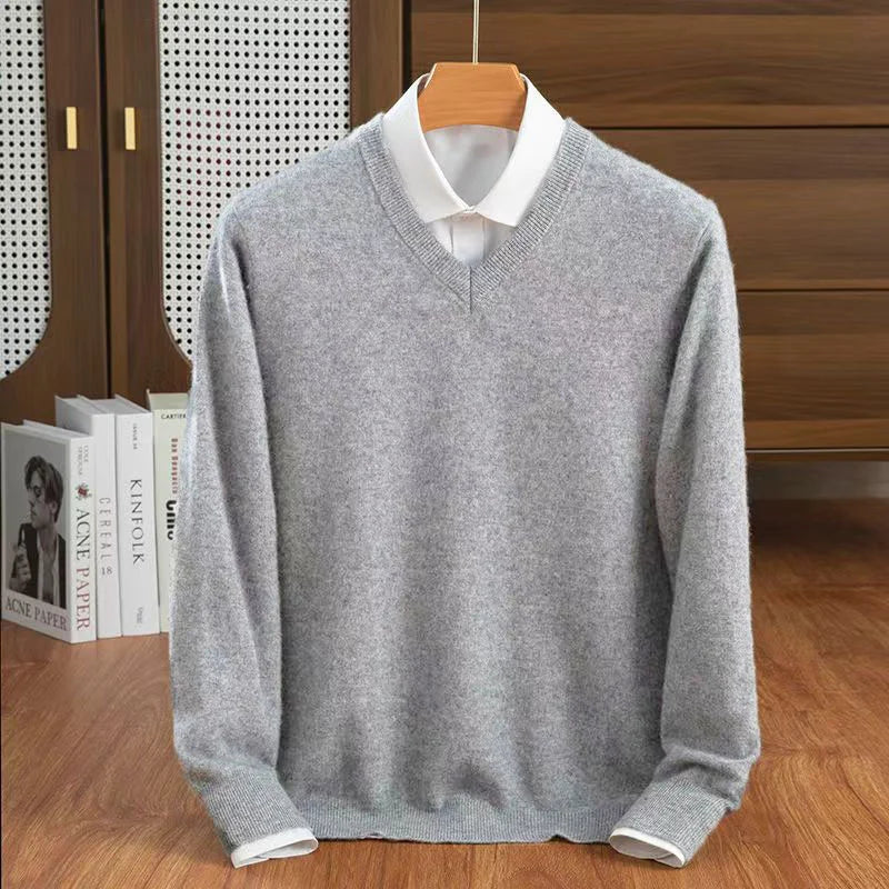 Midweight wool blend V-neck sweater, view 16