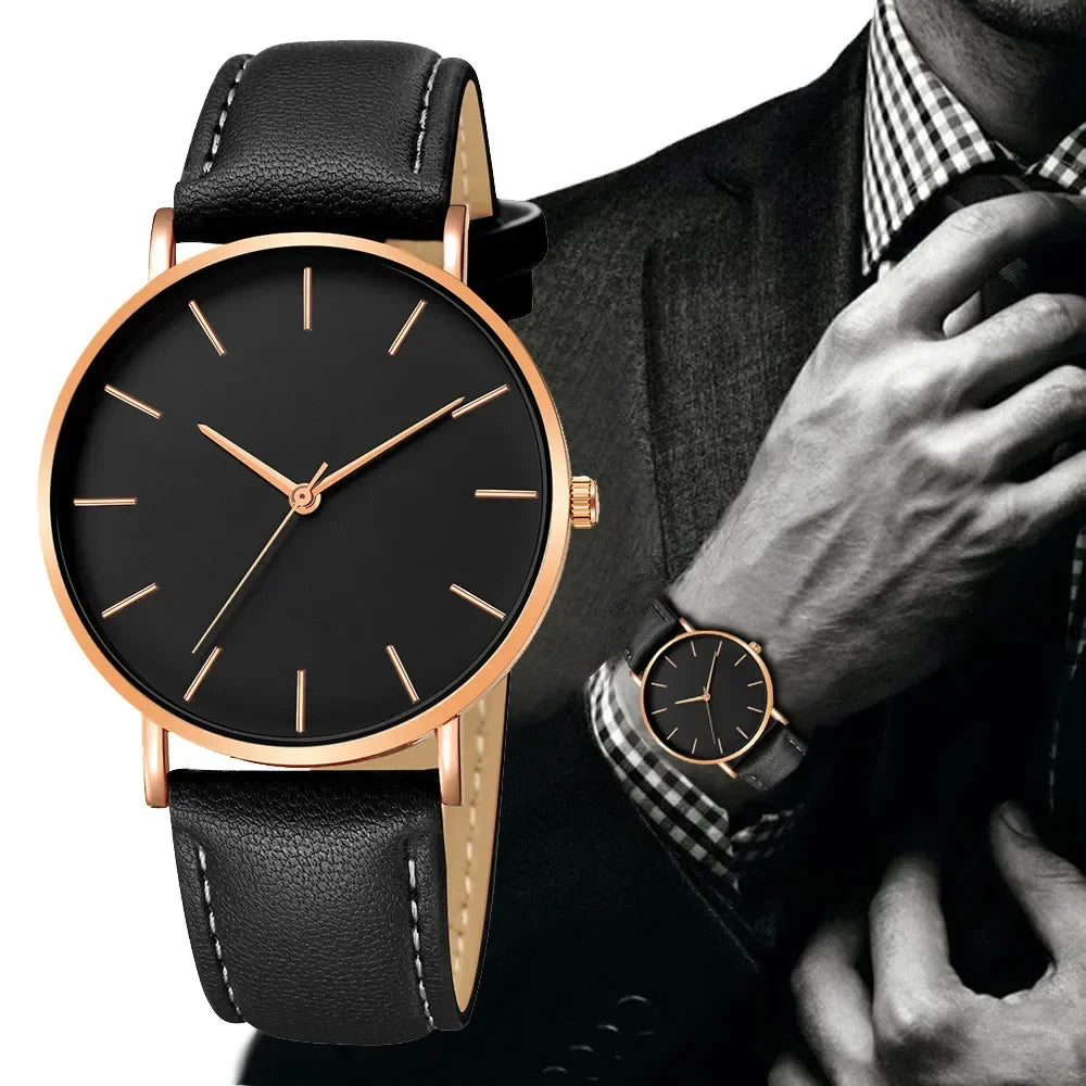 Minimalist dial 39mm quartz leather strap watch, view 6